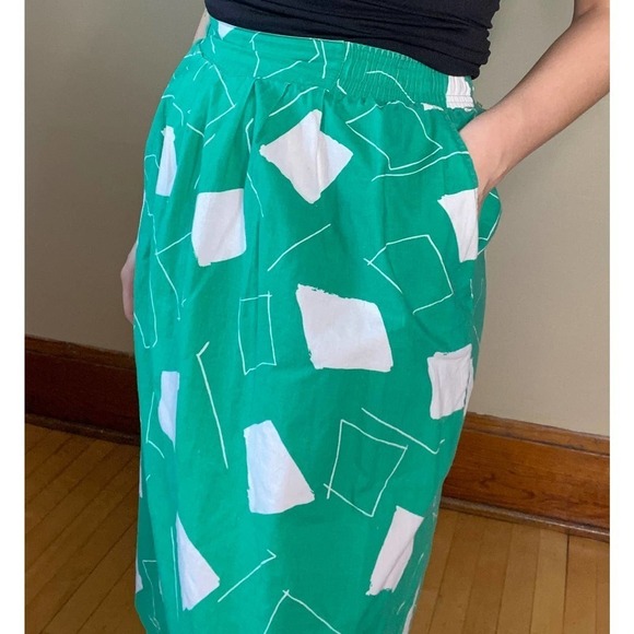 VINTAGE Twee Unique Green Cotton Skirt Pockets Medium - Picture 2 of 6